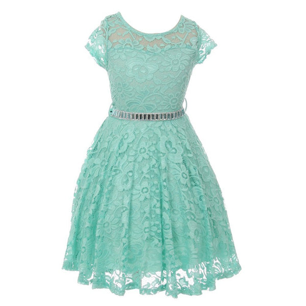 Big Girls Lace Glitter Stone Belt Special Occasion Skater Dress 8-14 - SophiasStyle.com